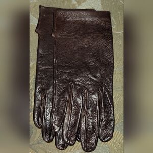 WOMENS BROWN LINED WRIST LENGTH LEATHER  GLOVES 7.5